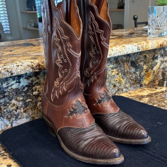 LUCCHESE 1883-two-tone Brown Lizard Cowboy Boots